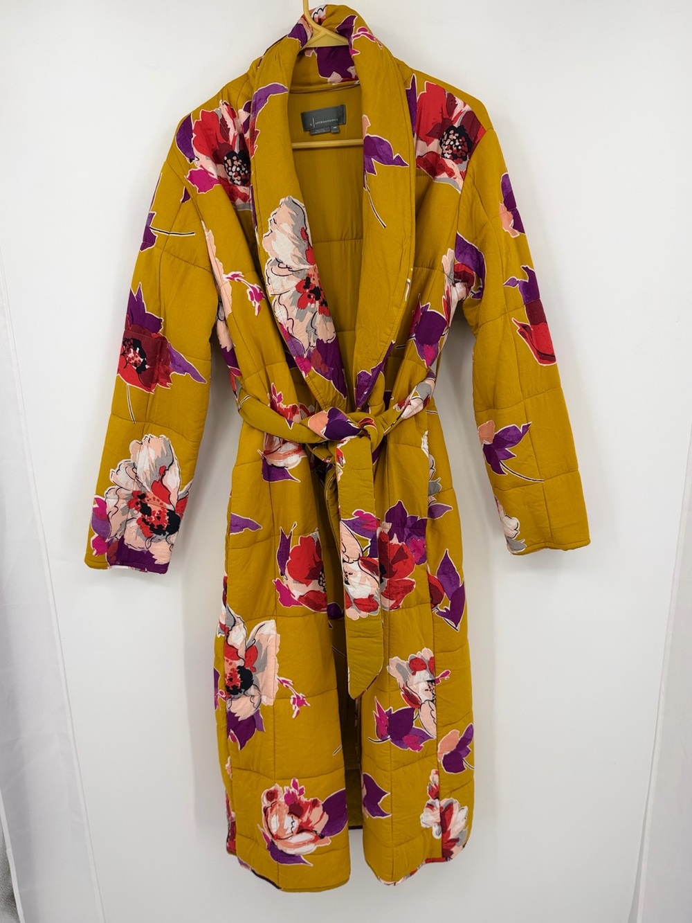 Anthropologie Amber floral robe in mustard gold